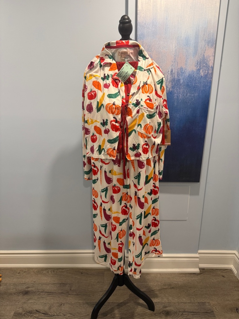 Cozy Vegetable Print Pajama Set - Cream Base with Orange & Red